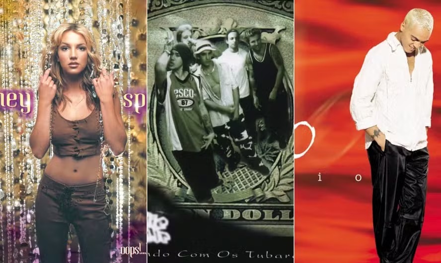 Recorte das capas de 'Oops!... I did it again', de Britney Spears; 'Nadando com os tubarões', de Charlie Brown Jr.; e 'Desafio', de Belo 