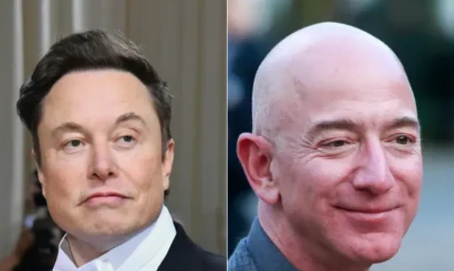 Os bilionários Elon Musk e Jeff Bezos, donos da Space X e da Blue Origin 