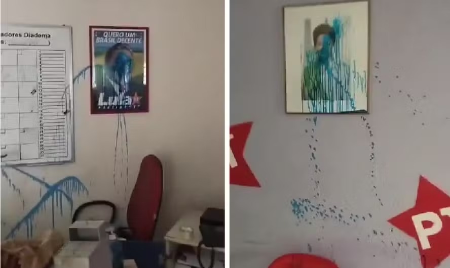 Imagens de Lula e Dilma vandalizadas no gabinete do PT em Diadema