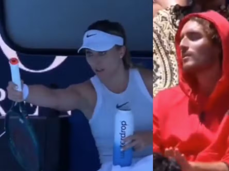 Paula Badosa fez gestos para arquibancada do Australian Open, onde estava o namorado Stefanos Tsitsipas 