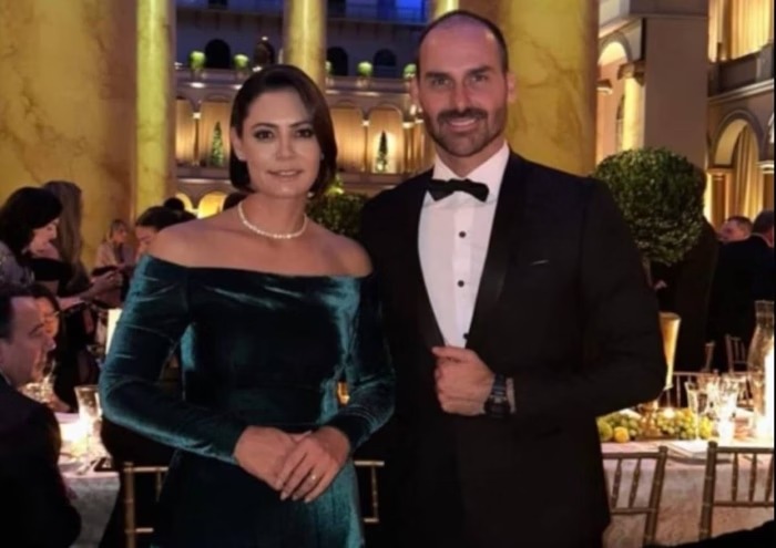 Michelle e Eduardo Bolsonaro compareceram a outros eventos comemorativos da posse de Trump