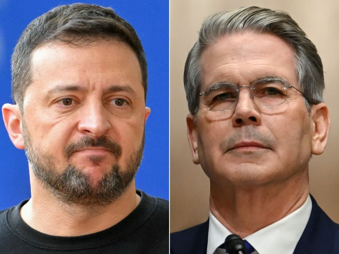 O presidente da Ucrânia, Volodymyr Zelensky, e Scott Bessent