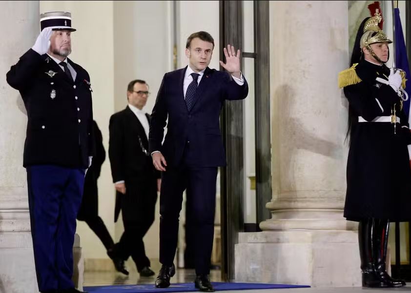 Presidente da França, Emmanuel Macron, após encontro de emergência de líderes europeus em Paris