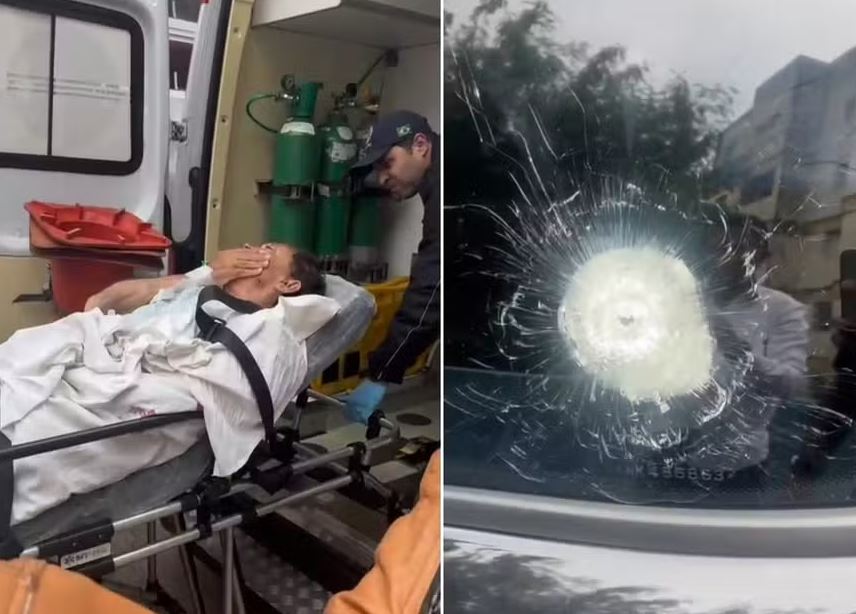 Imagens mostram socorro ao prefeito de Taboão da Serra, Aprígio, e marca de disparo em seu veículo