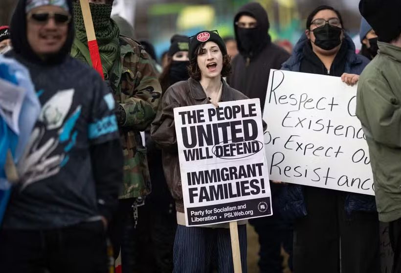 Ato em Illinois contra política anti-imigração de Trump, em 1&ordm; de fevereiro 