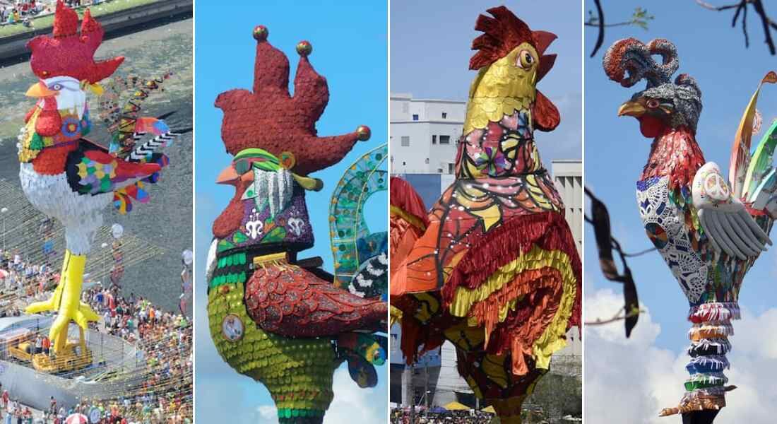 Esculturas do Galo Gigante ao longo dos anos