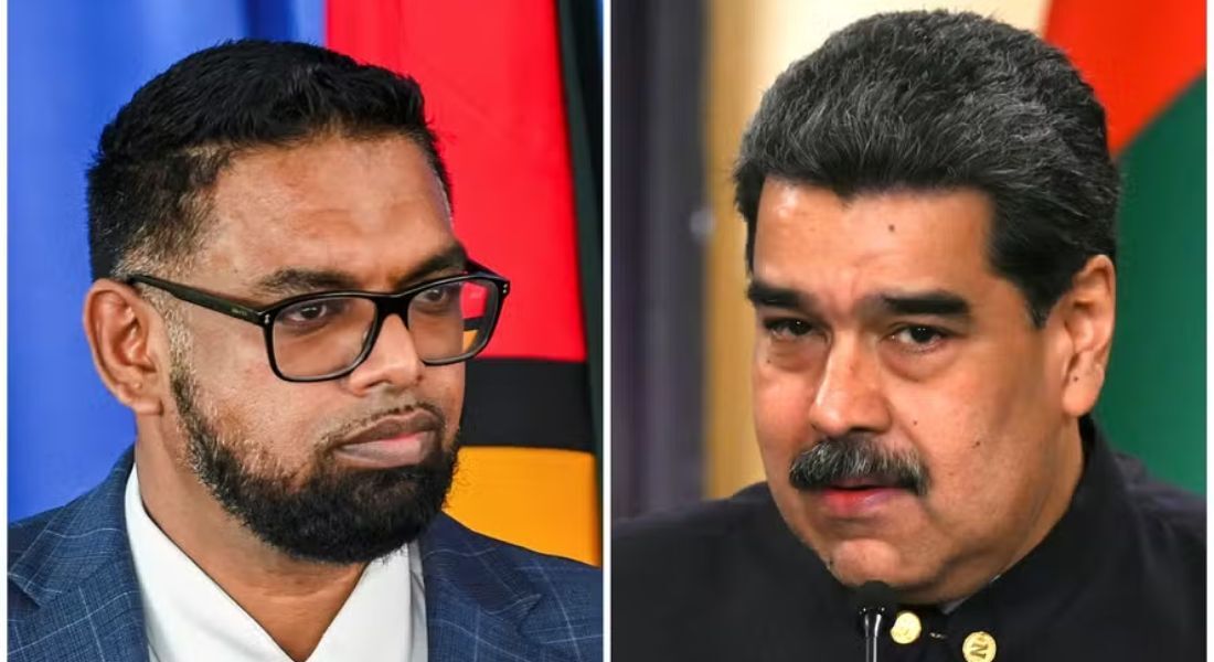 Os presidentes da Guiana, Mohamed Irfaan Ali, e da Venezuela, Nicolás Maduro
