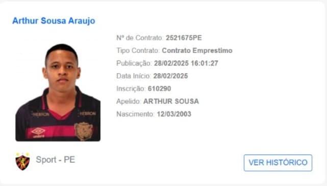 Arthur Sousa, novo reforço do Sport 