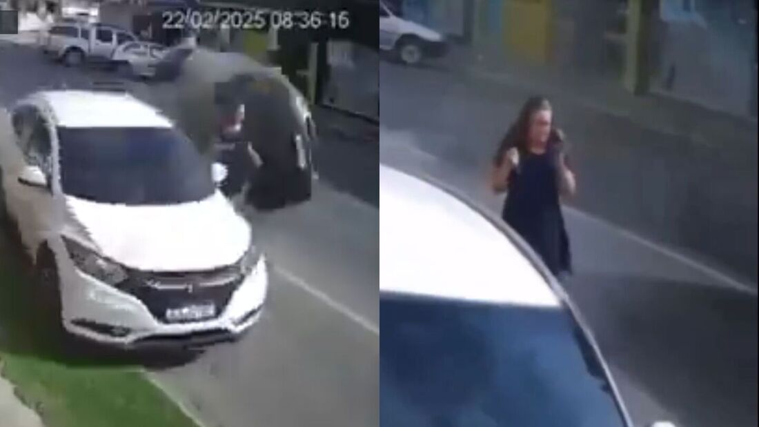 Veículo bate em carro estacionado, capota e mulher escapa no estado de Santa Catarina
