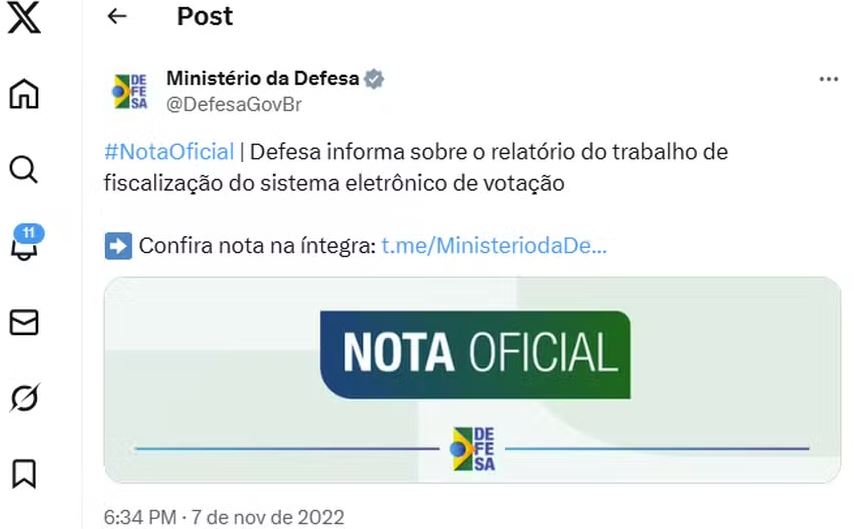 Post com conteúdo golpista continua no ar