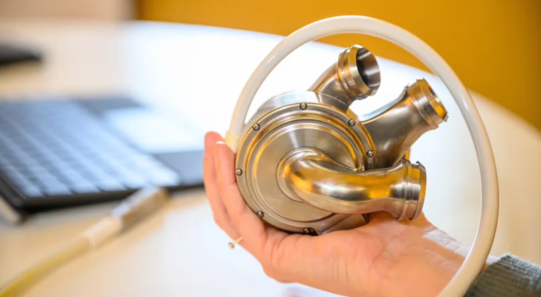 Modelo de coração feito de titânio