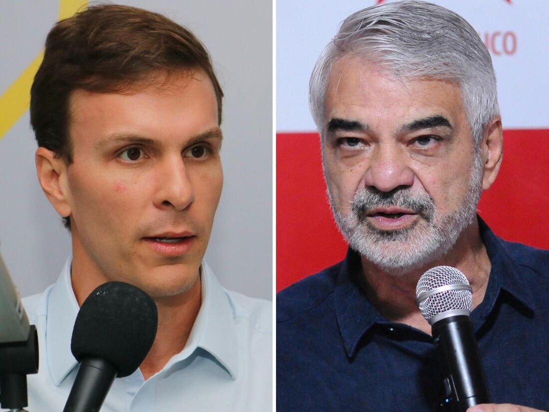 Ex-prefeito de Petrolina e presidente do União Brasil em Pernambuco, Miguel Coelho, e o presidente nacional do PT, senador Humberto Costa