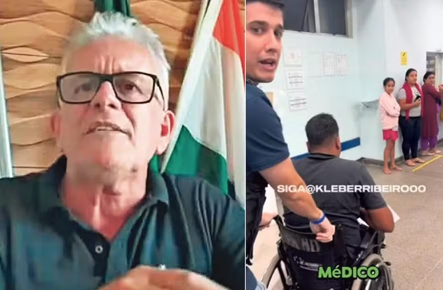 Em vídeo postado nas redes, Wladimir Canuto, à esquerda, justifica invasão a UBS em Minas; e Kleber Ribeiro, de SP, entra em unidade com paciente