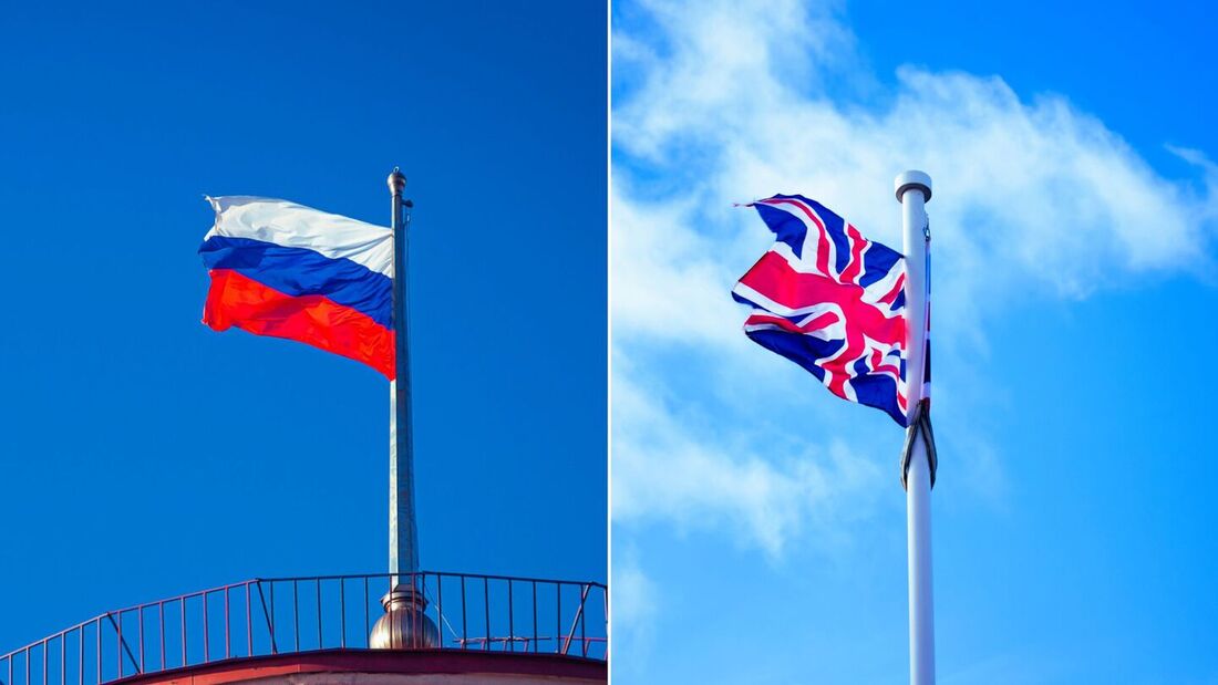 Bandeiras da Rússia e do Reino Unido