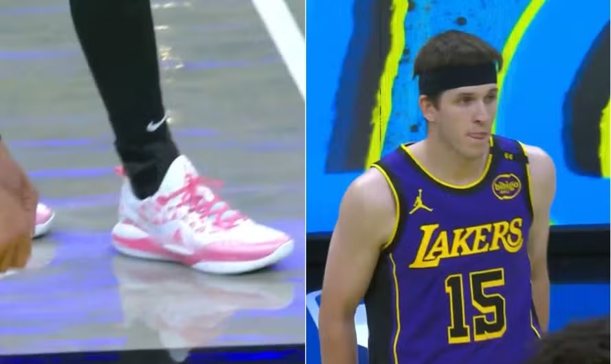 Austin Reaves, do Lakers, usa tênis rosa para anunciar chegada de sobrinha