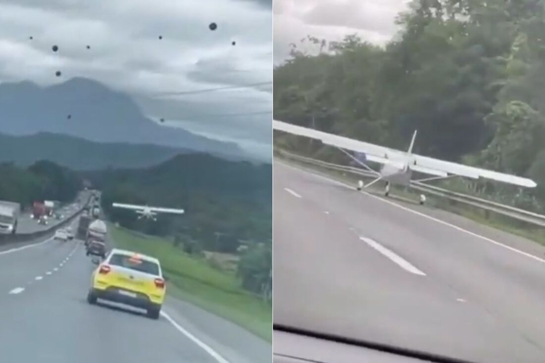 Um avião monomotor foi obrigado a fazer um pouso forçado nos meio dos carros, na Rodovia Governador Mário Covas (BR-101), em Garuva, no norte de Santa Catarina, neste sábado, 5.
