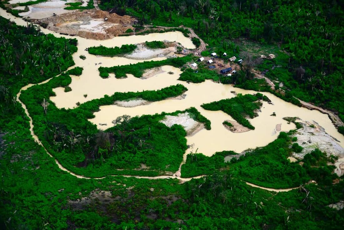 Vista aérea tirada durante sobrevoo do Greenpeace em áreas de mineração ilegal na terra indígena Kayapó, no estado do Pará
