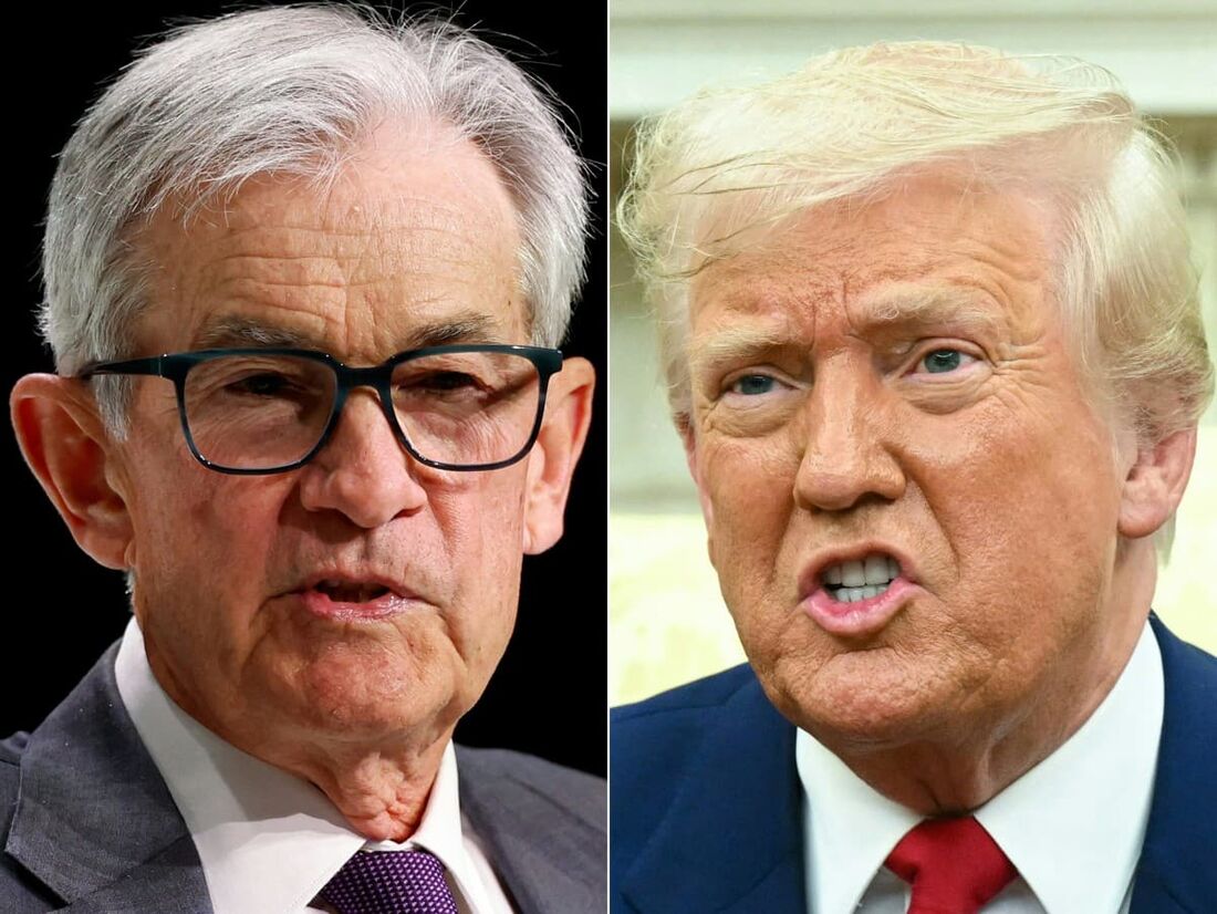 Jerome Powell, presidente do Federal Reserve, e Donald Trump, presidente dos Estados Unidos