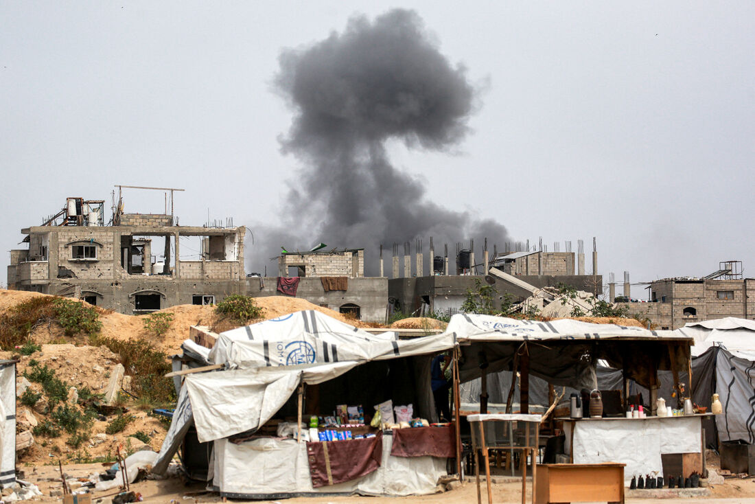 Um prédio em Beit Lahia, na Faixa de Gaza, após bombardeio de Israel