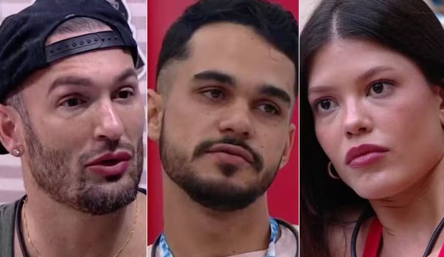 Da esquerda para a direita, Diego Hypolito, João Gabriel e Vitória Strada: participantes do BBB 25 estão no paredão desta semana