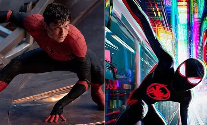Tom Holland em "Homem-Aranha: Sem volta para casa" (2021) e animação da Sony Pictures de "Homem-Aranha: Além do Aranhavers" (2027) 