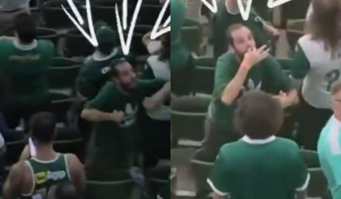 Torcedor palmeirense fazendo gestos racistas e chamados os paraguaios de "índios"