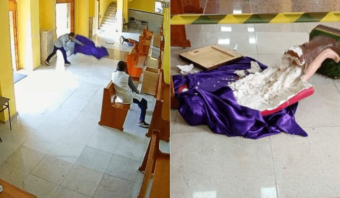 Homem destrói imagem de santos de paróquia, em São Paulo