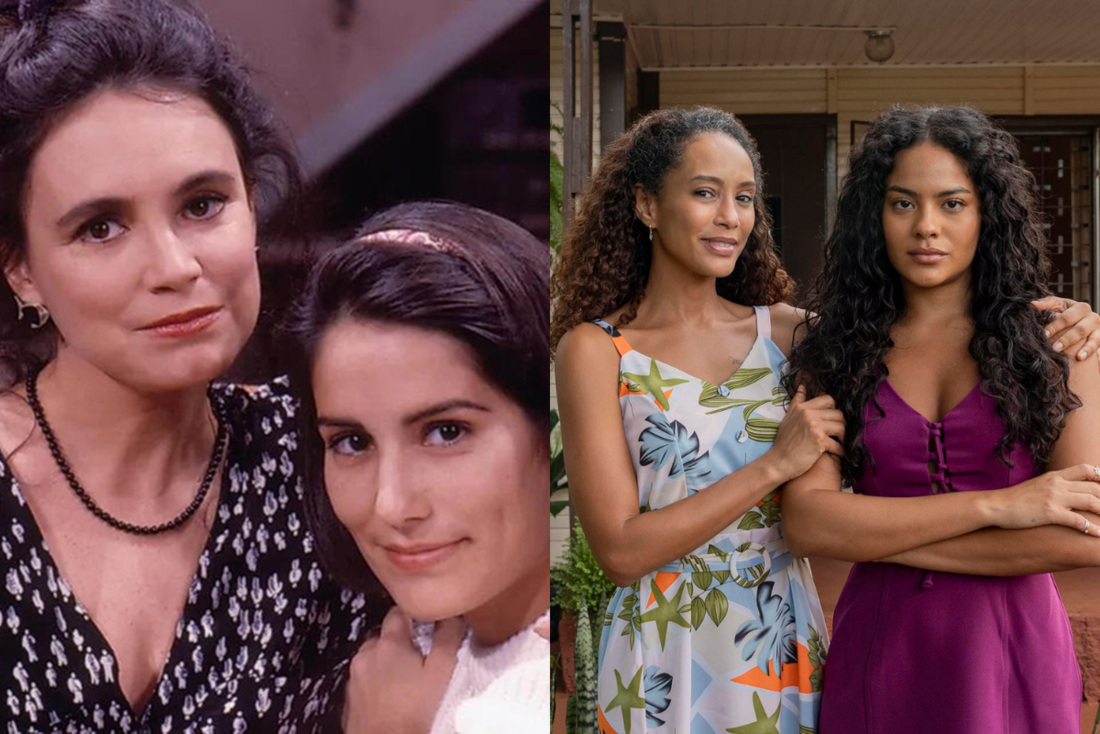 Regina Duarte e Glória Pires/Taís Araújo e Bella Campos como Raquel e Maria de Fátima em Vale Tudo