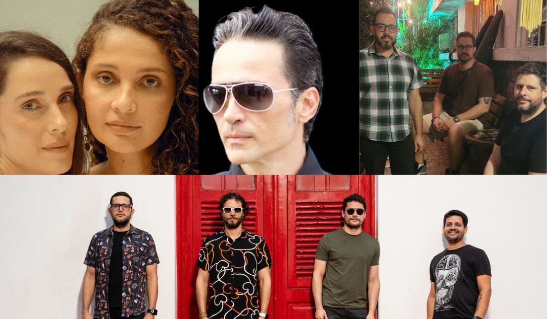 Em cima: Diablo Angel, Lúcio Maia e Vamoz; embaixo: Sonika