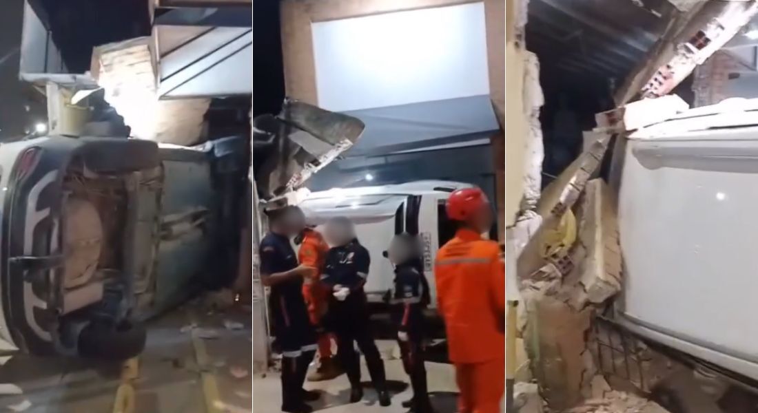 Motorista teria perdido o controle do veículo, que acabou capotando e atingindo loja de uma galeria