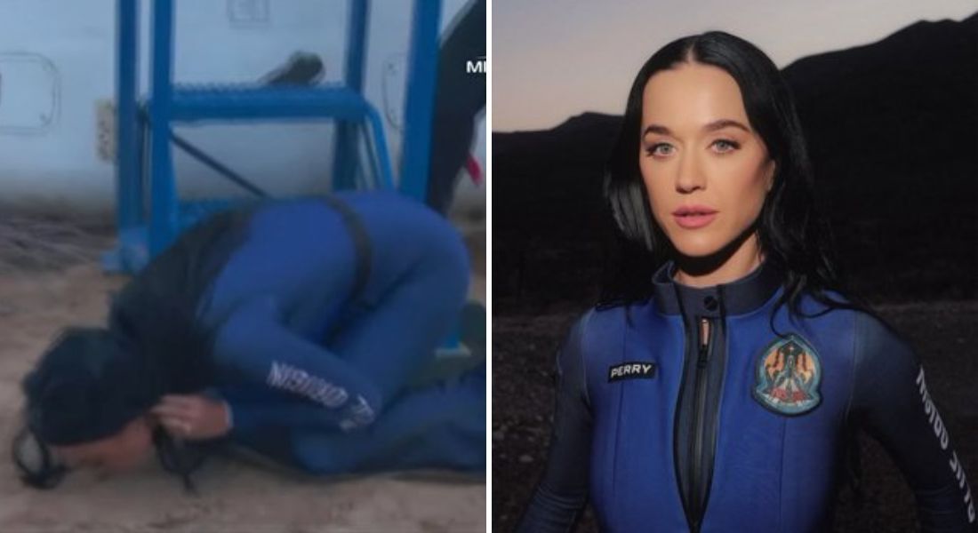Katy Perry beijou o chão da Terra após a aterrissagem