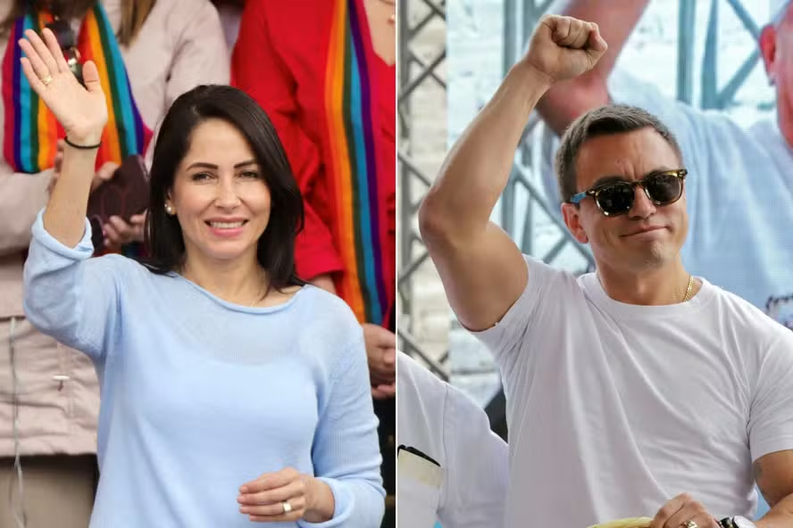 Luisa González, candidata do correísmo esquerdista à Presidência do Equador, e o atual presidente do país, Daniel Noboa, que disputa a reeleição