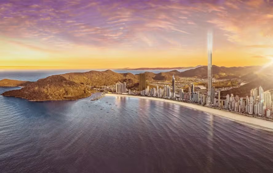Imagens do projeto do Senna Tower, em Balneário Camboriú, que terá oito elevadores de ultravelocidade, seis pavimentos de lazer privados, além de um roof top 