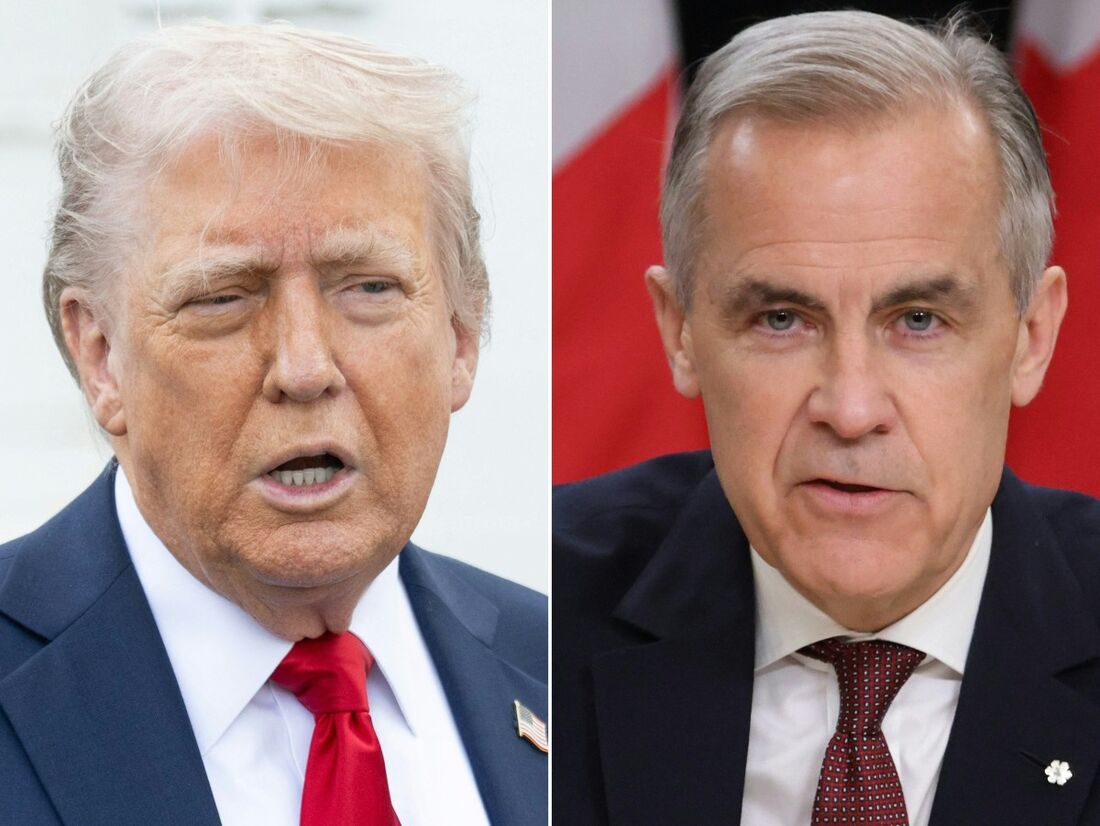 O presidente dos EUA, Donald Trump e o primeiro-ministro canadense, Mark Carney