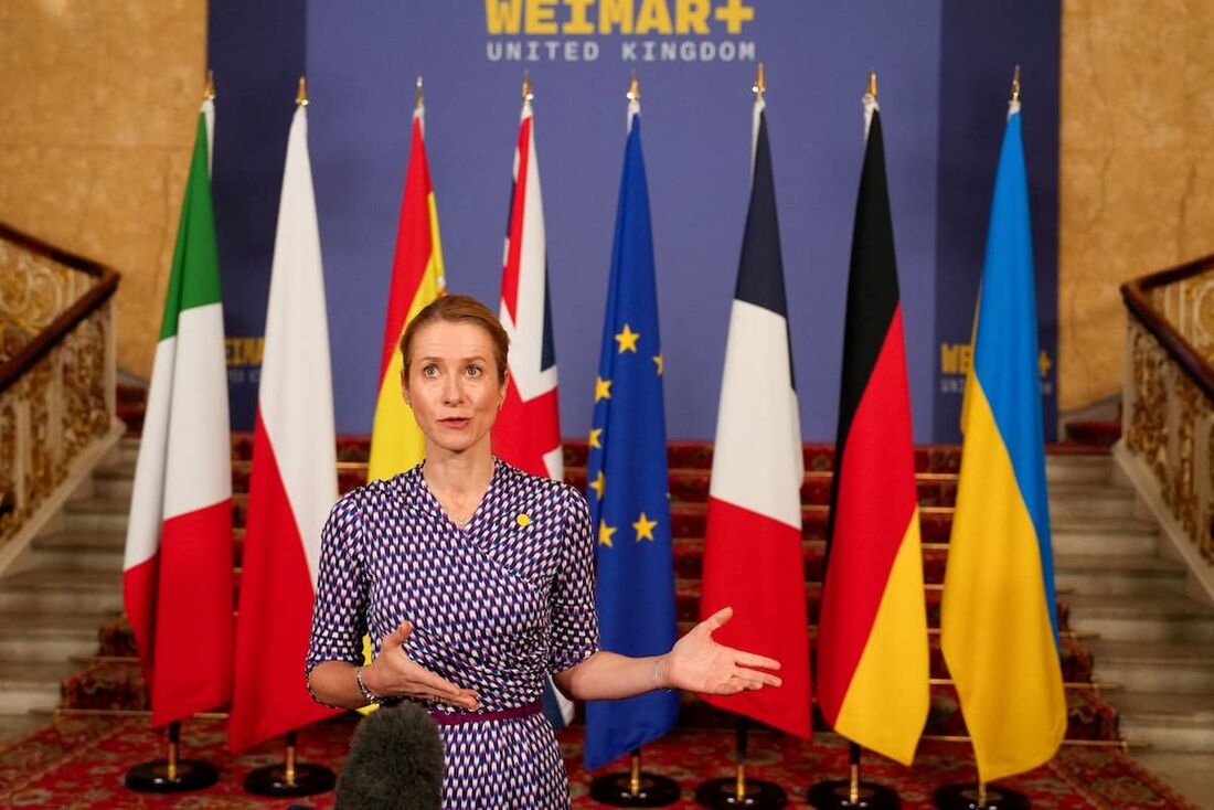 Kaja Kallas durante encontro do "Weimar+", grupo focado na Ucrânia e no futuro da segurança europeia na Lancaster House, em Londres