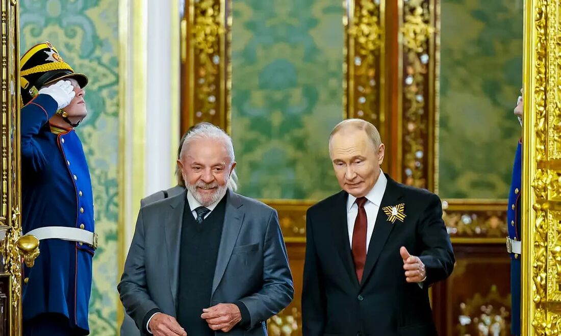 O presidente Lula e Vladimir Putin, presidente da Rússia.