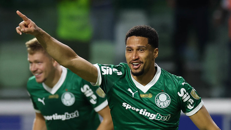 Murilo celebra gol pelo Palmeiras sobre o Bolívar