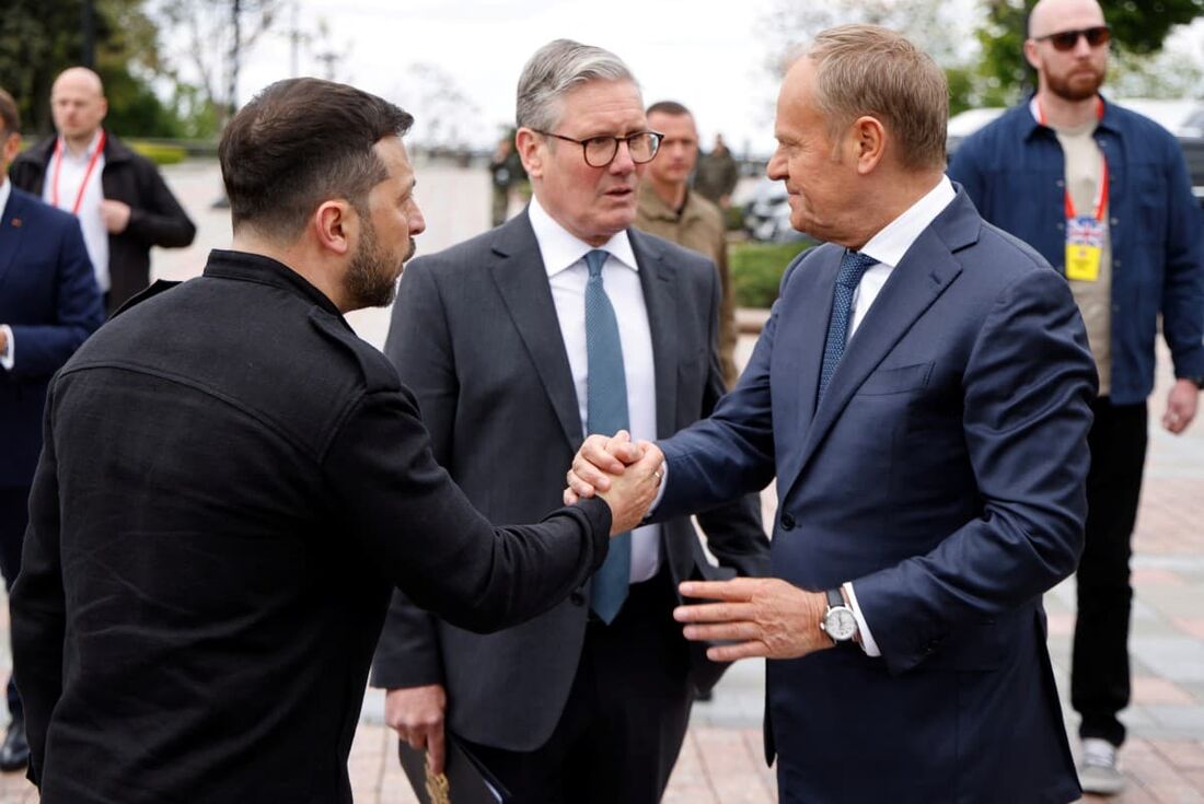 Presidente ucraniano, primeiro-ministro polonês e primeiro-ministro britânico