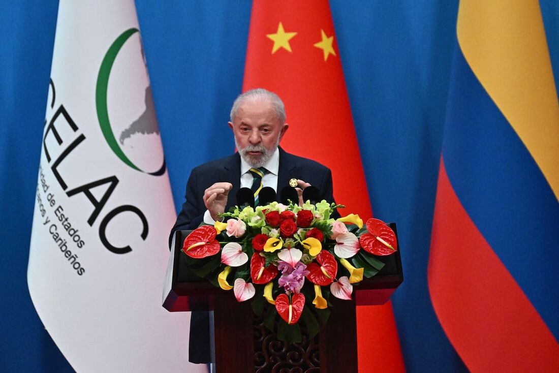 O presidente Lula durante o Fórum China-Comunidade de Estados Latino-Americanos e Caribenhos (Celac)