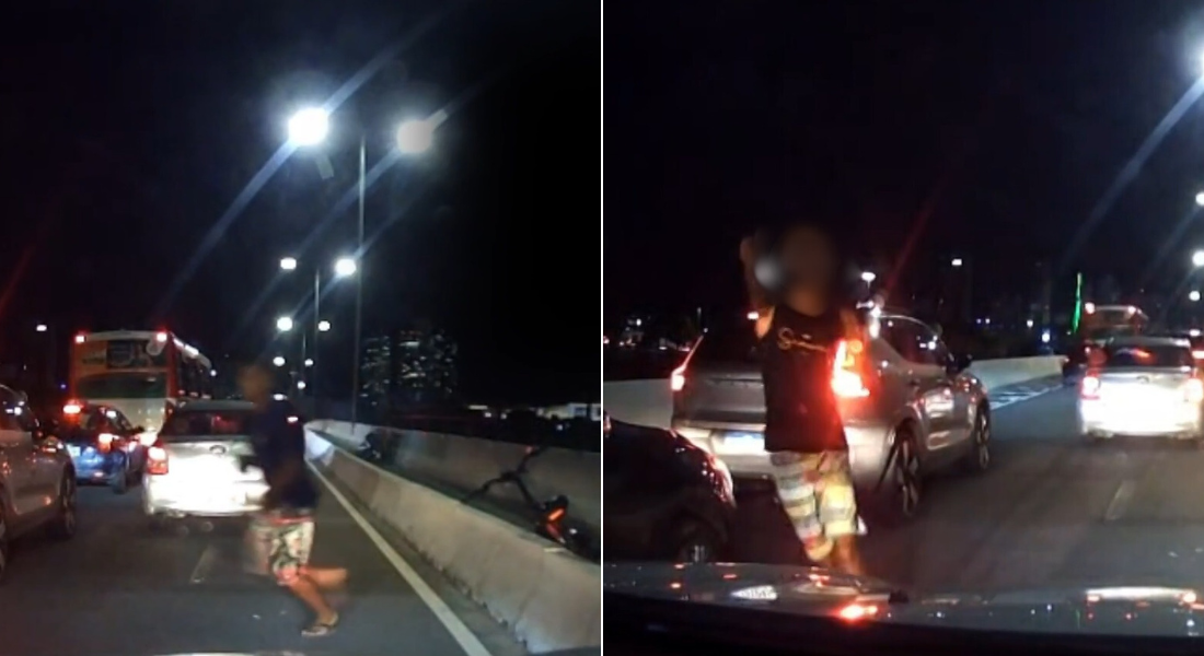 Imagens do momento do arrastão no Viaduto Capitão Temudo, na Joana Bezerra