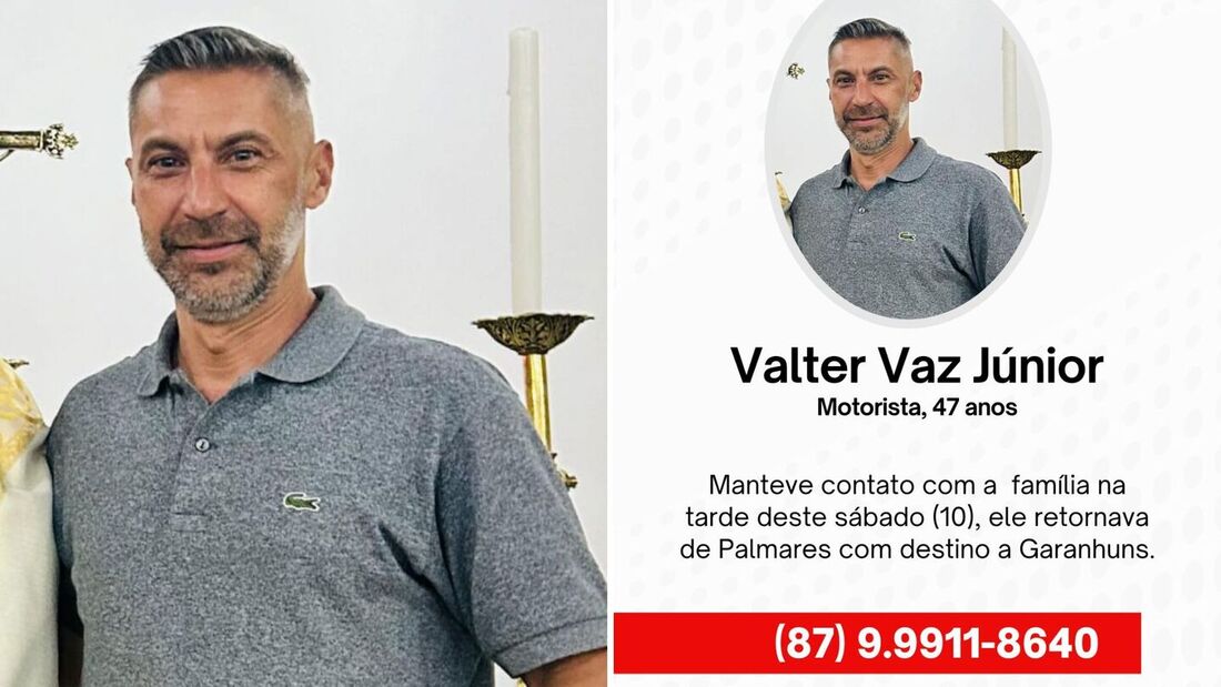 Valter estava sozinho no trajeto de volta para casa e teria informado por mensagem que estava chegando