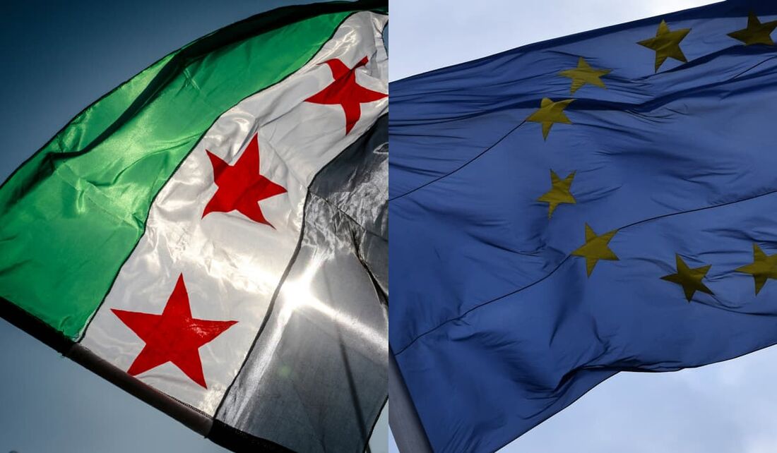 Bandeiras da Síria e da União Europeia