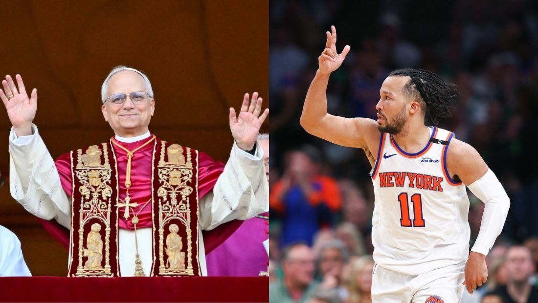 Papa Leão XIV e Jalen Brunson, jogador do New York Knicks