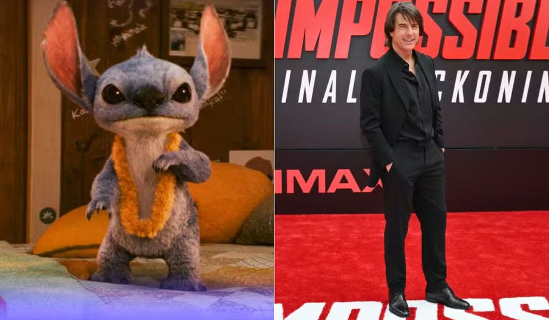 O bichinho extraterreste Stitch, em cena de 'Lilo & Stitch', e o astro de 'Missão Impossível' Tom Cruise na estreia de 'O Acerto Final'