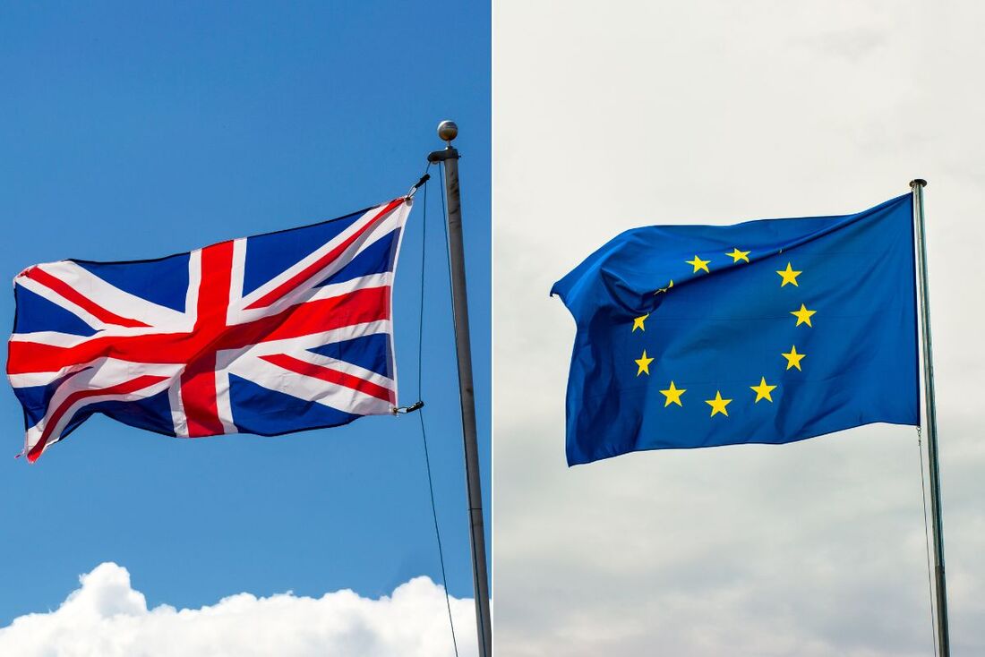 Bandeiras do Reino Unido e da União Europeia