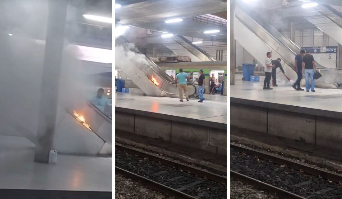 Imagens mostram as chamas na escada rolante