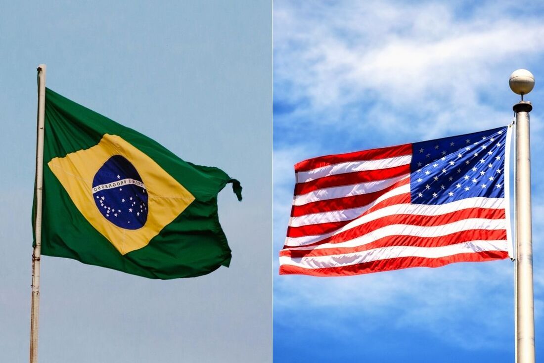 Bandeiras do Brasil e dos Estados unidos