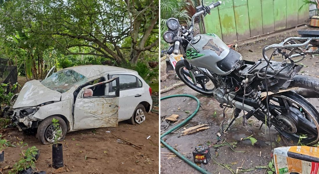 Com o impacto da batida, veículos saíram da pista