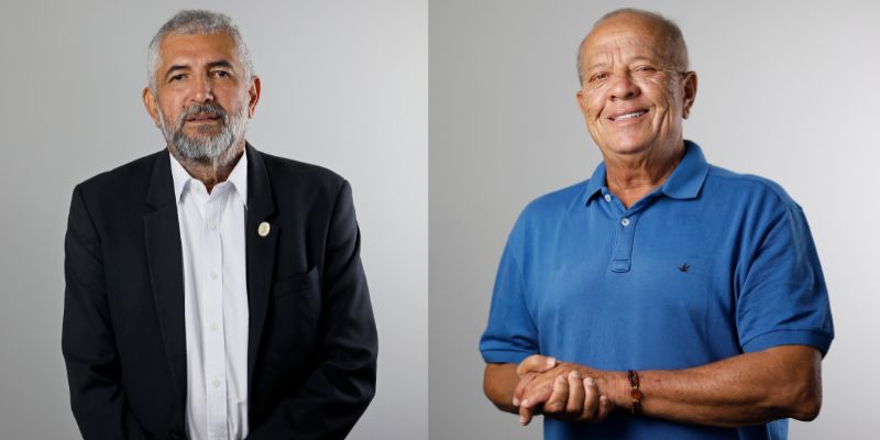 Os candidatos à prefeitura de Goiana, Eduardo Batista (Avante) e Marcílio Régio (PP)