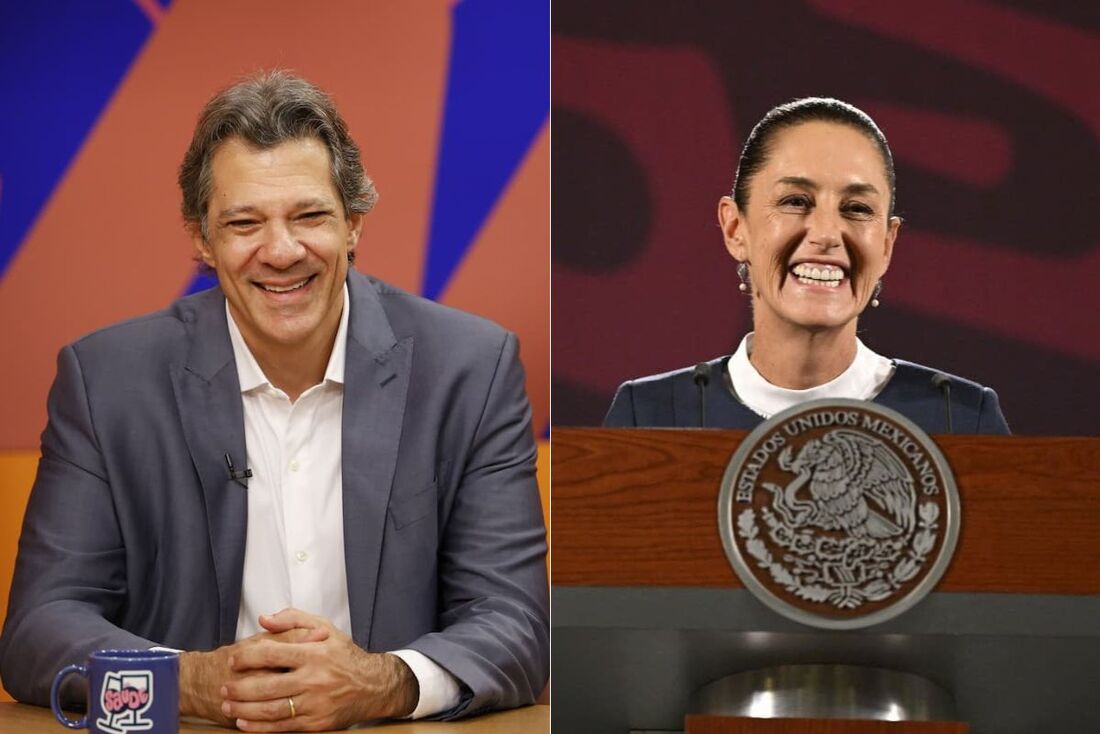 O ministro da Fazenda, Fernando Haddad e a presidente do México, Claudia Sheinbaum.